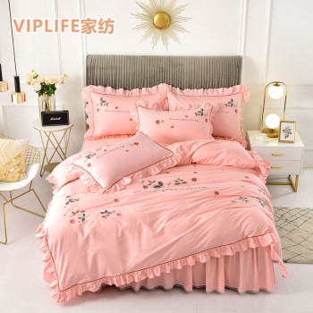 VIPLIFE [小清新系列-床裙款]高端棉绣花床裙四件套 1.8米床   VIP20XQ418床裙