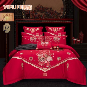 VIPLIFE [婚庆-佳偶天成-床单款]棉刺绣婚庆六件套 1.5米床   VIPS103350