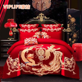 VIPLIFE [婚庆-龙凤千禧-床单款]棉刺绣婚庆六件套 1.8米床   VIPS103353