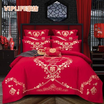 VIPLIFE [婚庆-心心相印-床单款]棉刺绣婚庆六件套 1.5米床   VIPS103354