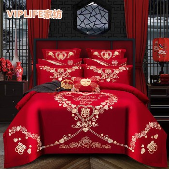 VIPLIFE [婚庆-永结同心-床单款]棉刺绣婚庆六件套 1.5米床   VIPS103356