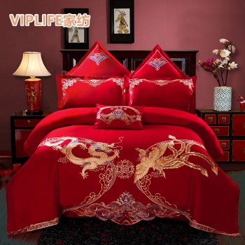 VIPLIFE [婚庆-龙凤腾翔-床单款]棉刺绣婚庆六件套 1.8米床   VIPS103359