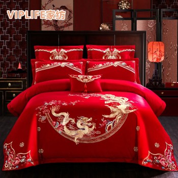 VIPLIFE [婚庆-金玉龙凤-床单款]棉刺绣婚庆六件套 1.8米床   VIPS103373