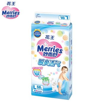 花王妙而舒瞬爽透气腰贴式婴儿纸尿裤 大号L