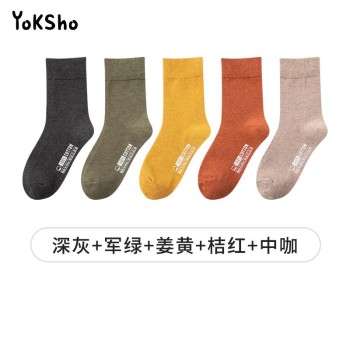 YOKSHO 优可秀 男子棉质糖果色长袜中筒袜 5双装 YKX3501