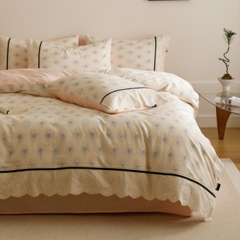 VIPLIFE 法式镂空全棉花边床笠四件套礼盒装 1.8床