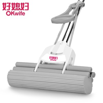 Okwife 好媳妇 双排轮挤水27cm海绵拖把自动脱水伸缩杆 AGW7104