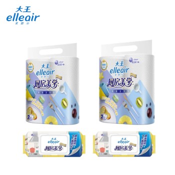 elleair大王爱璐儿 厨房湿巾40片+利落洁冽厨房纸70节*2卷 【2组】