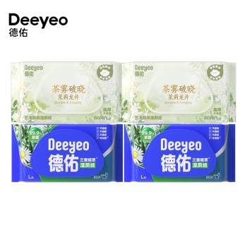 Deeyeo 德佑 湿厕纸组合(茉莉香氛湿厕纸80片*2包+三重植萃湿厕纸80片*2包)