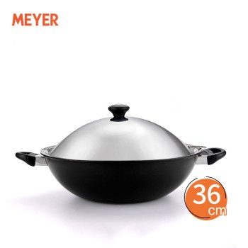 MEYER 美亚 36cm/7.3L 不锈钢盖双耳炒锅（内径34cm）14282（含盖约重1.93kg)