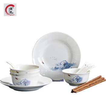 唐惠 14头碗碟勺子骨质瓷餐具套装 雪山 TH-6214
