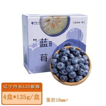 辽宁丹东L25蓝莓4盒*125g彩箱果径18mm+【顺丰/京东快递，包装随机】