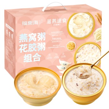福东海 厚椰乳+牛初乳2口味燕窝粥花胶粥组合2.538千克